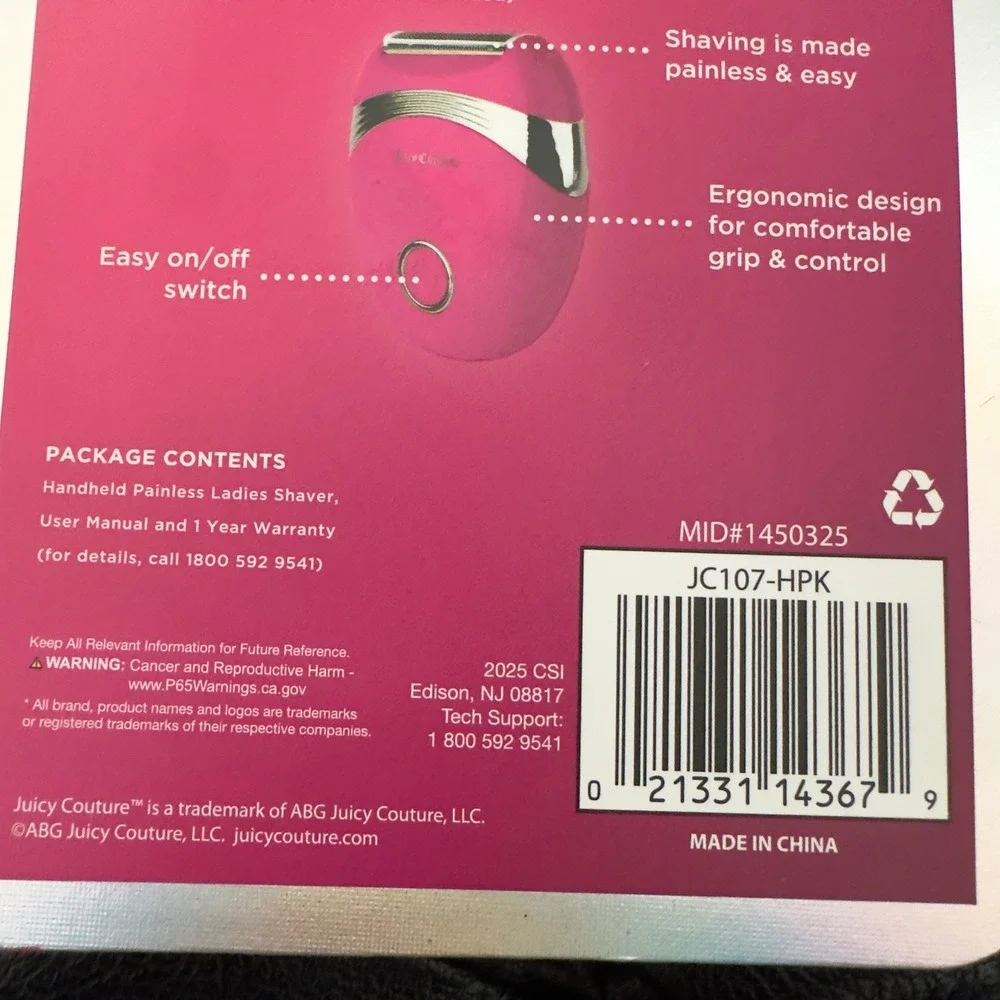 NEW Juicy Couture Handheld Painless Ladies Shaver‎ Hot Pink